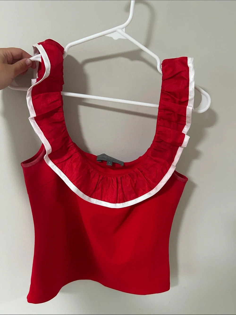 Sunday in Brooklyn from Free People Red Ruffle Square-Neck Tank with White Trim
